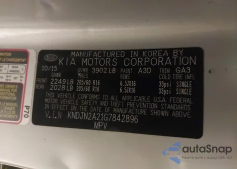 2016 Kia Soul z USA, uszkodzony, nr VIN KNDJN2A21G7842896